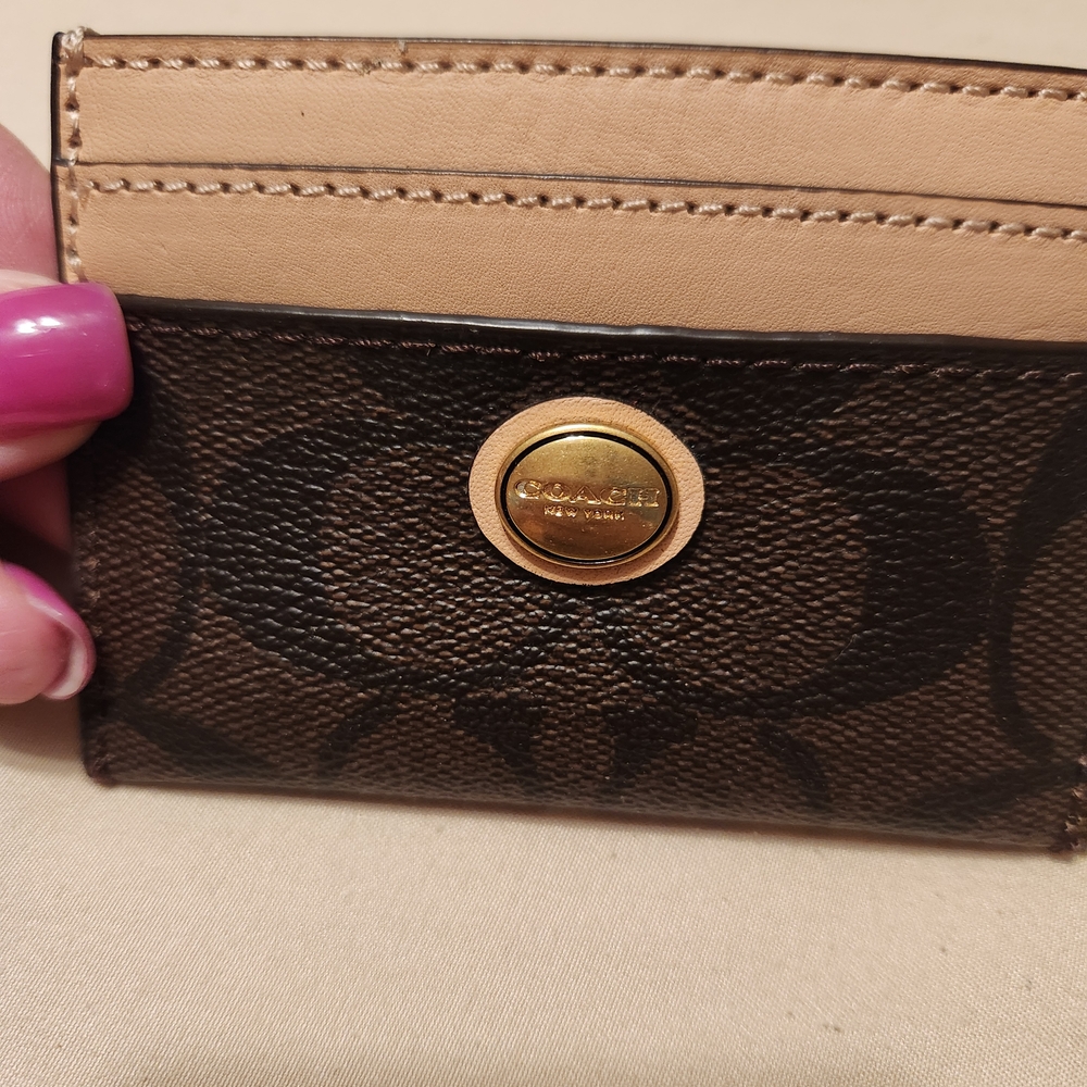 Coach Signature Brown and Tan Card Holder